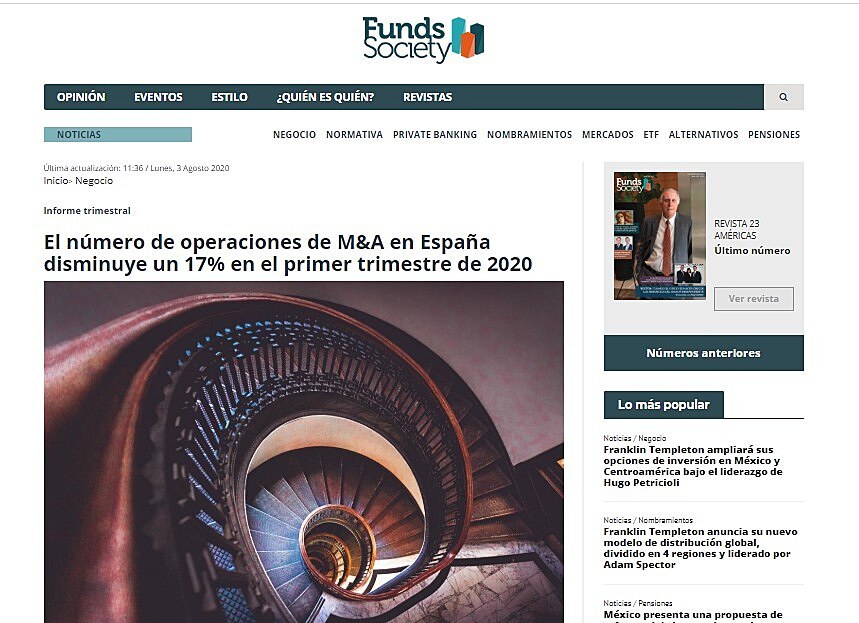 El nmero de operaciones de M&A en Espaa disminuye un 17% en el primer trimestre de 2020